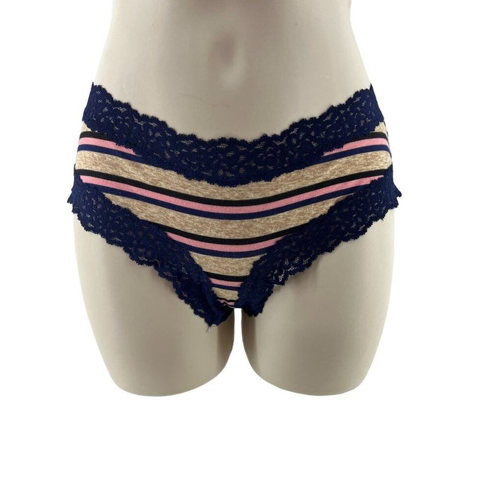 PINK Victoria's Secret Cheekster Blue Tan Pink Stripe Medium